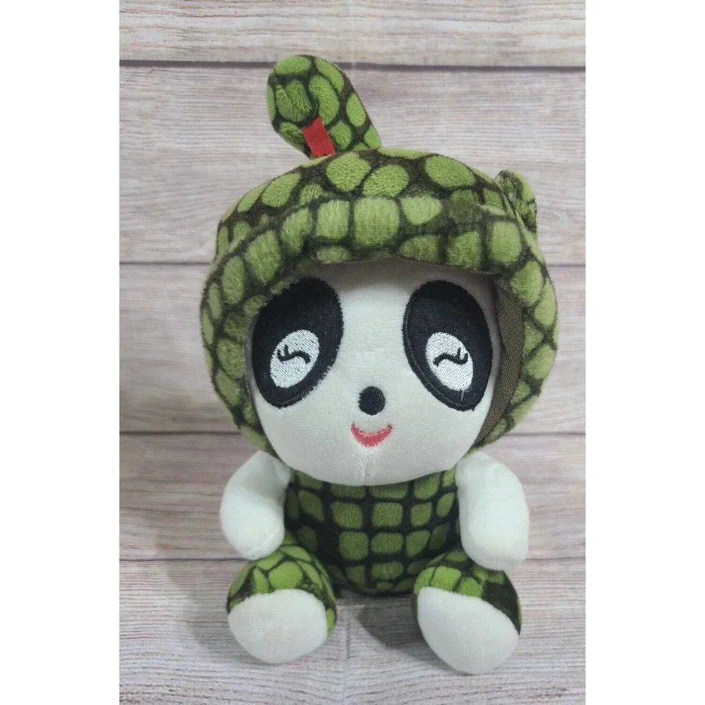 Chinese Zodiac Plush Panda in Snake Costume Stuffed Animal Green White 8"